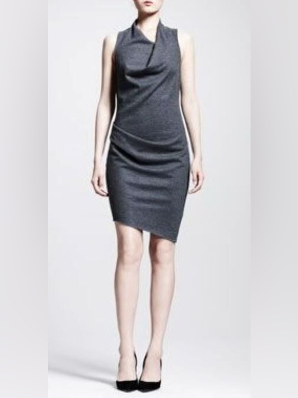 Helmut Lang Sleeveless Cowl Knee Length Dress in Charcoal